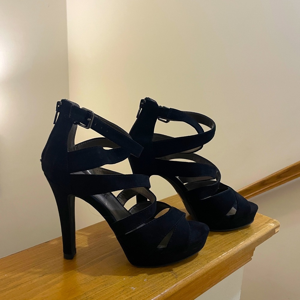 Black strappy high heels